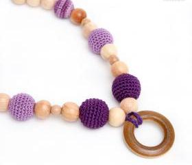 Eco - friendly Nursing Juniper Necklace/Teething necklace - Breastfeeding. Teething toy with wooden ring - purple, lavender, lilac.